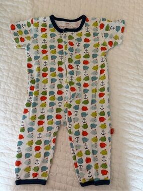 Magnificent Baby (Magnetic Me) Navy-Trim Whale & Anchor Print One-Piece
